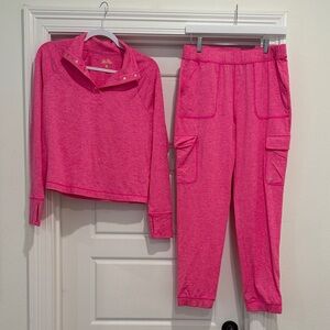 Bright Pink Snap-Front Pullover & Cargo Jogger Set